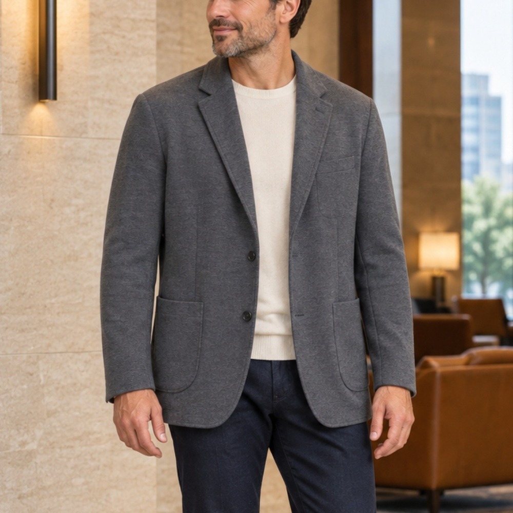 01.ALGO, Mens Gray Knit Soft Blazer Jersey Sport Coat Size XL